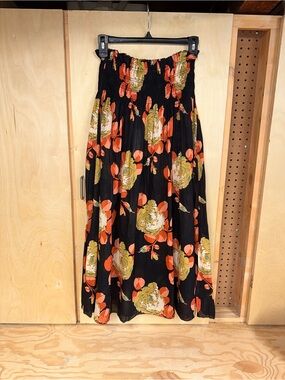 THE GREAT. NWT Canary Smocked Waist Black Floral Maxi Skirt -